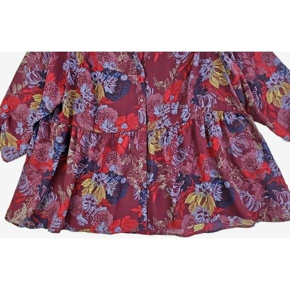 Chelsea Studio~Plus Size(26/28)2X~ Red/Brown Floral Button-Up Bloyse 3/4 Sleeve - Picture 7 of 14